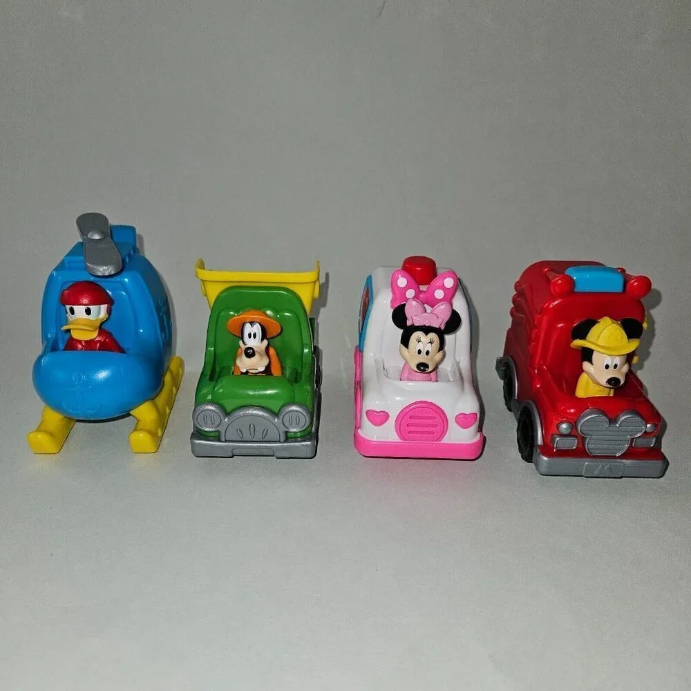 4 Disney Mickey Mouse Let's Work Vehicle Lot Minnie Goofy Donald Duck Helicopter